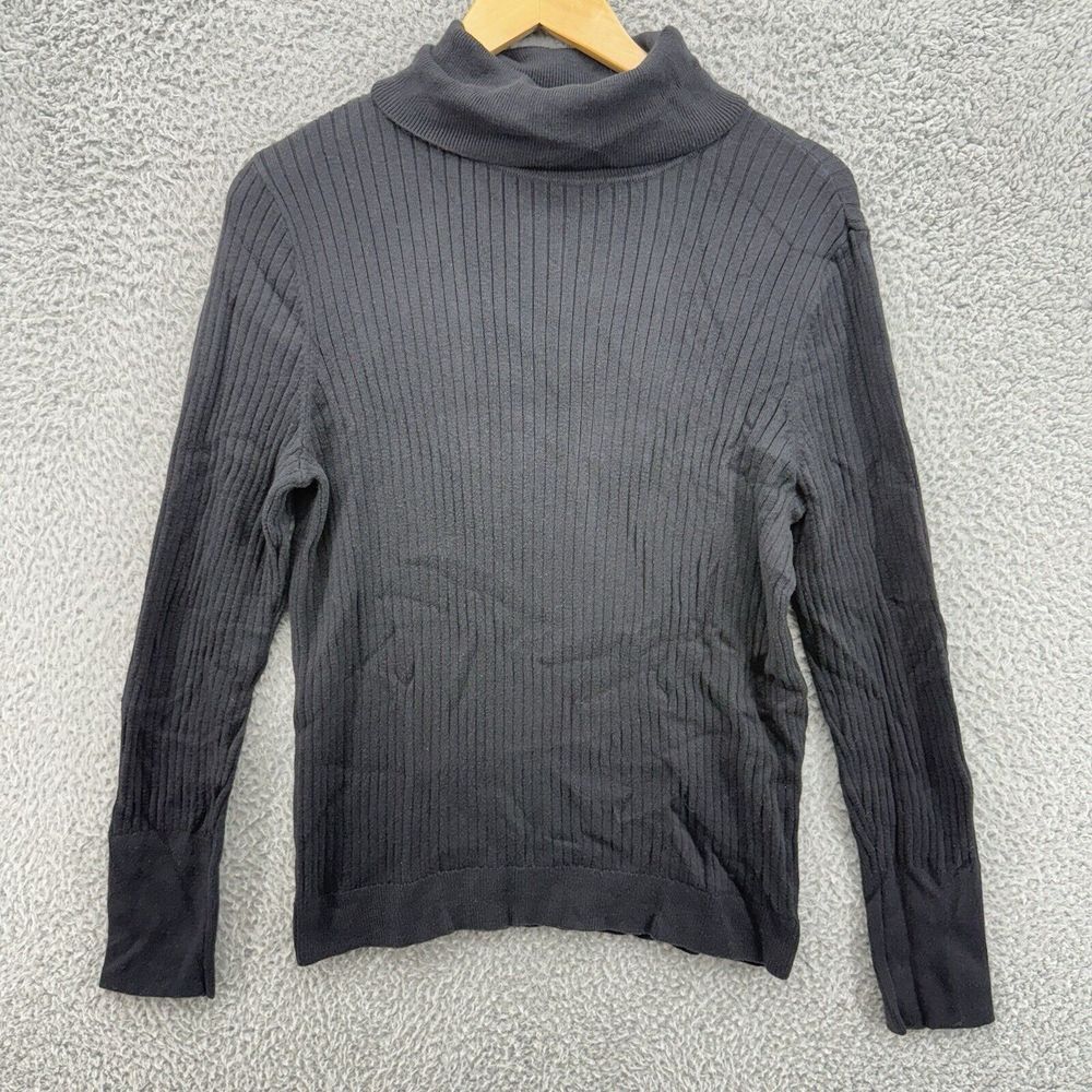 Talbots Women's Sweater Size L Black Turtleneck Ribbed Long Sleeve Classic Fit